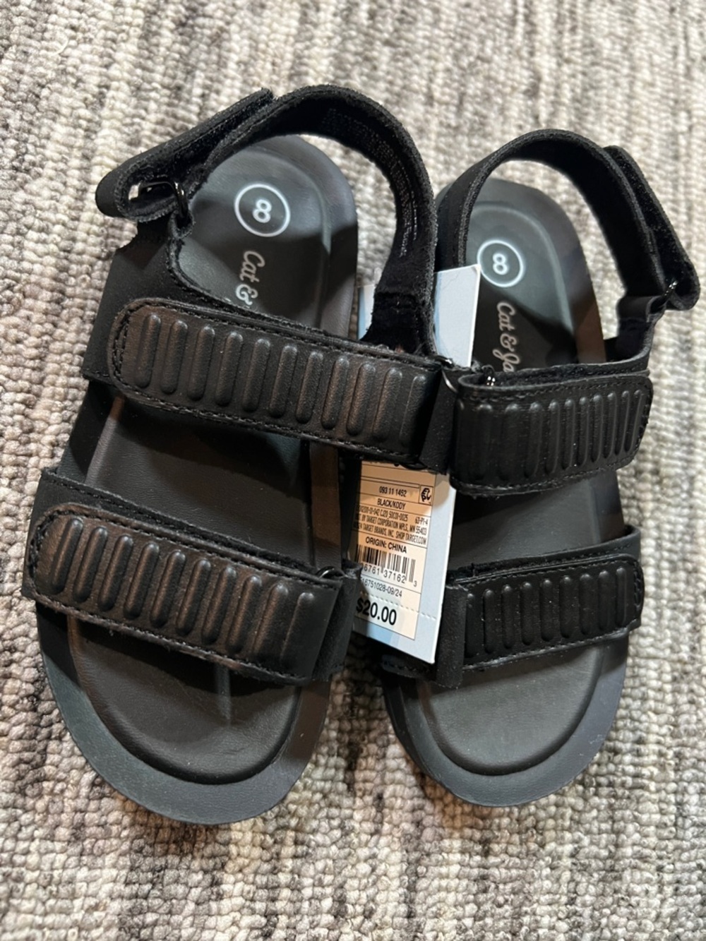 Cat & Jack - Black Adjustable Hook-and-Loop Comfort Sandals Size 8 - Picture 6 of 6